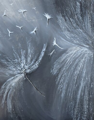 Abstract DANDELIONS. Black and White painting di Elena Gozunova, Pittura in vendita su Singulart