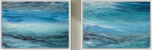 Dyptich DEEP SEA FLOW / Abstract Blue Seascape Art di Elena Gozunova, Disegno in vendita su Singulart