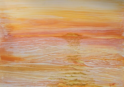 Abstract Seascape | Orange sunset over sea di Elena Gozunova, Disegno in vendita su Singulart