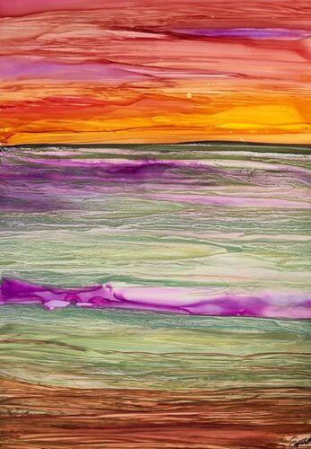 Abstract Landscape Lavander Fields van Elena Gozunova, Schilderij te koop op Singulart