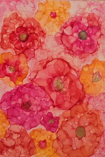 Red flowers - Contemporary Botanical Art by Elena Gozunova, 紙面作品 for Sale on Singulart