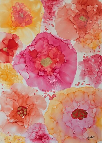 Red flowers #3 - Contemporary Botanical Art van Elena Gozunova, Werk op papier te koop op Singulart