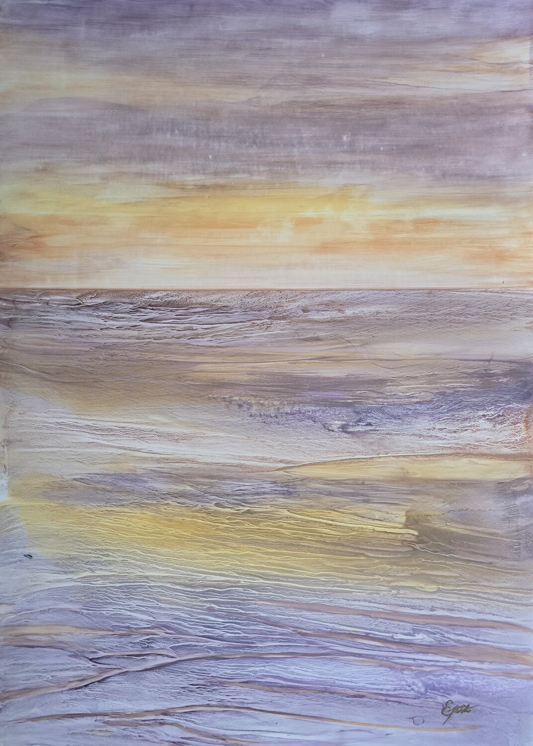 Sunset over sea #1 - Residual Horizon Elena Gozunova Œuvre sur papier à vendre