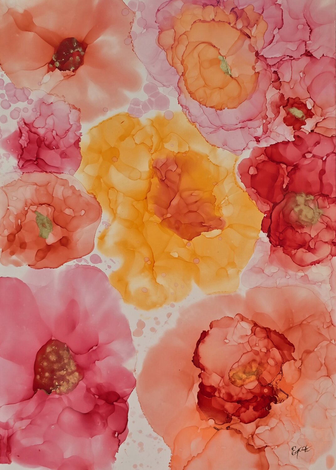 Bloom in the Gaze #2 (Red flowers) Elena Gozunova Werk auf Papier zu verkaufen