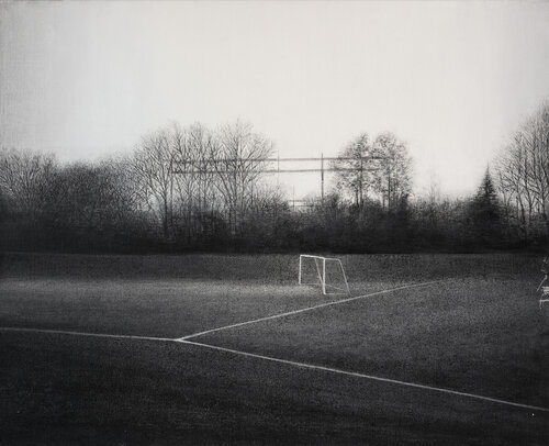 Terrain de foot abandonné di arthur cruz, Pittura in vendita su Singulart
