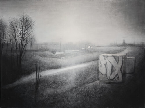 Vue d'un train ,un matin d'hiver di arthur cruz, Pittura in vendita su Singulart