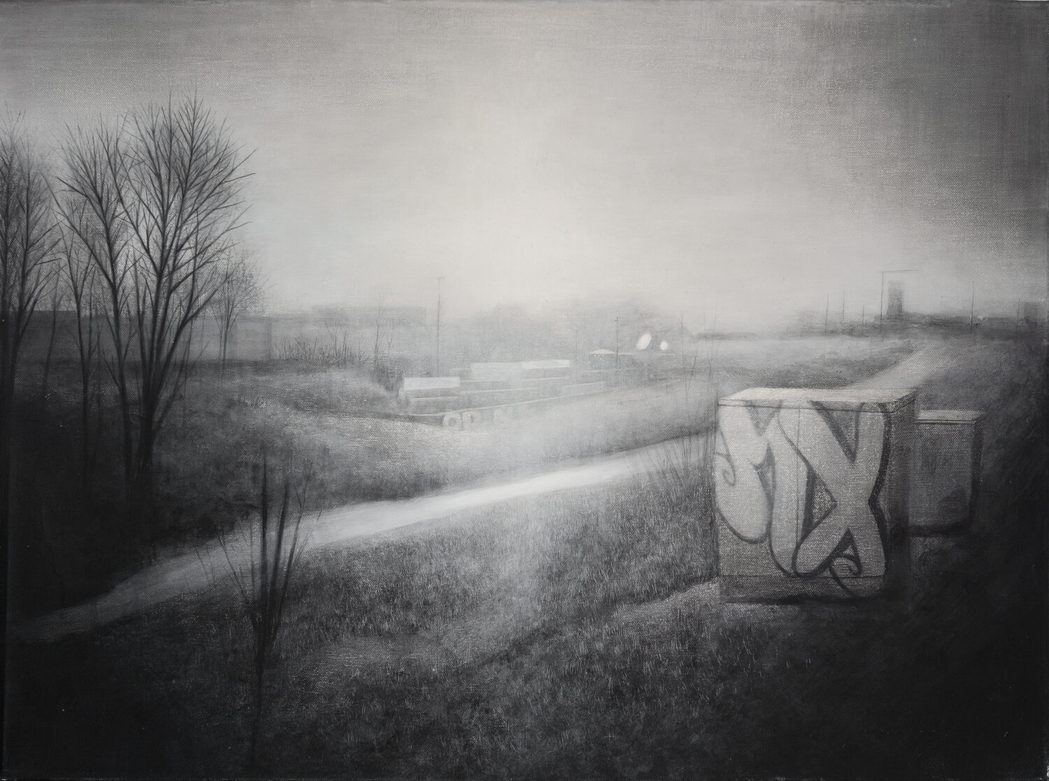 Vue d'un train ,un matin d'hiver arthur cruz Dipinto originale in vendita