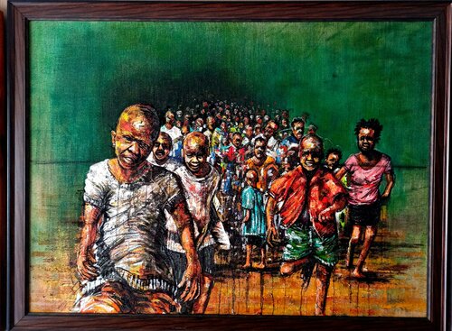 Running kids van DOCTOR TIZA KHUMALO, Schilderij te koop op Singulart