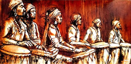 “Echoes of the Drumline” van DOCTOR TIZA KHUMALO, Schilderij te koop op Singulart