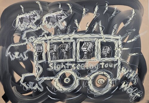 "sightseeing tour with wolf" von Thomas Kelm, Malerei kaufen auf Singulart