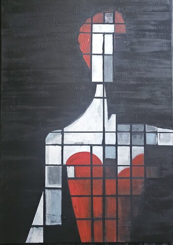 Ballerina in Red — Fragmented Portrait van Benami Stern, Schilderij te koop op Singulart