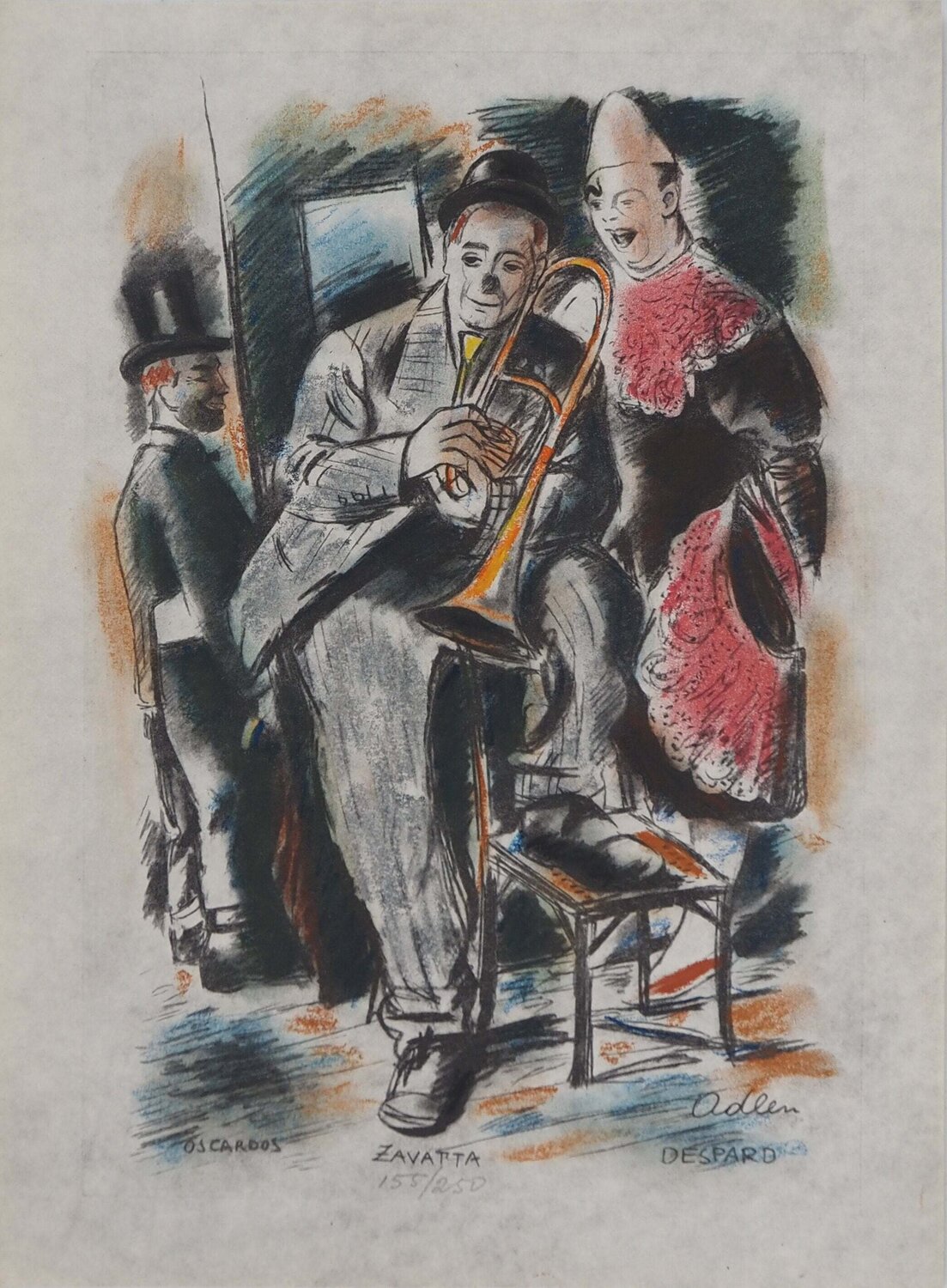Zavatta, Le musicien, Lithographie originale signée Michel Adlen Druck zu verkaufen