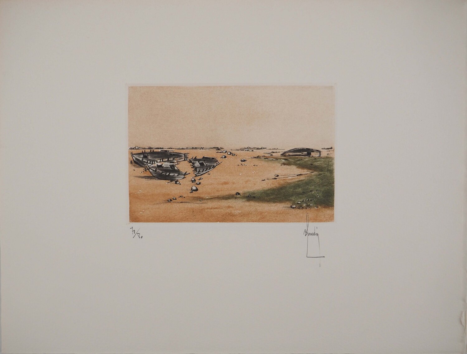 Bretagne, Marée basse, Gravure originale signée Bernard Louedin Print for sale