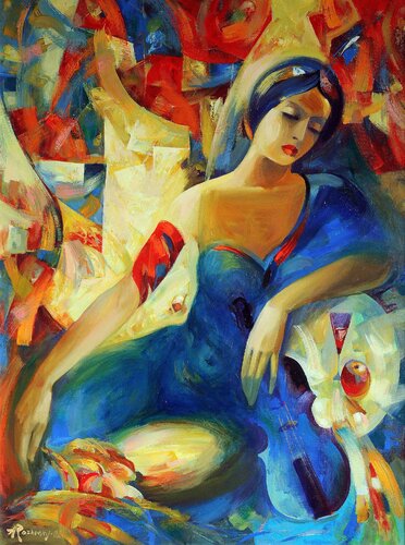 Lady in blue. di Anatoliy Rozhanskyy, Pittura in vendita su Singulart