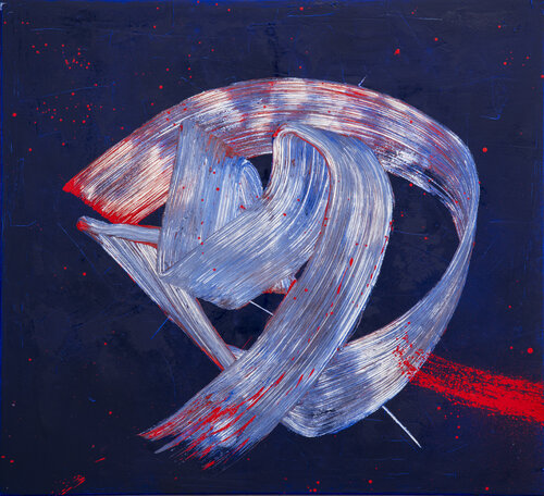 Raumbild Zinnober in Blau di Rupert Bronner, Pittura in vendita su Singulart