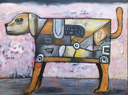 Yellow dog in a hot day de Roberto Munguia, Pintura a la venta en Singulart