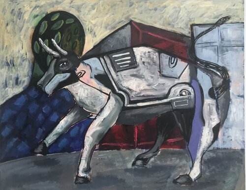 Bull on the city de Roberto Munguia, Pintura a la venta en Singulart