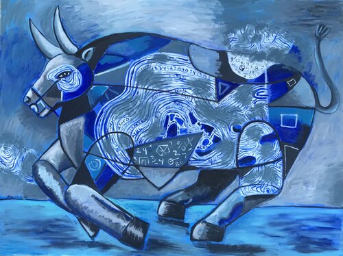 Attack of the blue bull von Roberto Munguia, Malerei kaufen auf Singulart