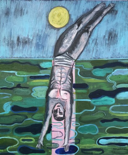 Clavado en la laguna verde by Roberto Munguia, Painting for Sale on Singulart
