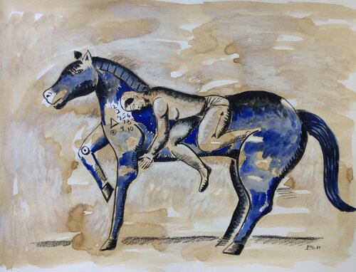 Falling from a blue horse by Roberto Munguia, Work on Paper for Sale on Singulart