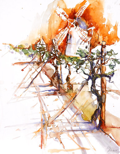 Windmühle Retz di Michaela Petra Sturm, Pittura in vendita su Singulart