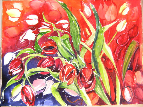 Tulpen in Bewegung von Michaela Petra Sturm, Malerei kaufen auf Singulart