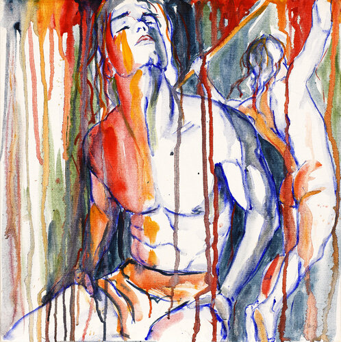 2-er Akt männlich 4 van Michaela Petra Sturm, Schilderij te koop op Singulart