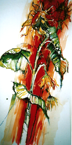 Sonnenblume rot von Michaela Petra Sturm, Malerei kaufen auf Singulart