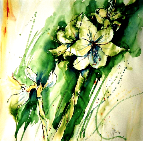 Weiße Amaryllis di Michaela Petra Sturm, Pittura in vendita su Singulart