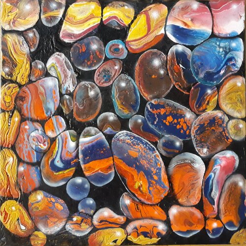 „Tanz der Farben im Fluss der Steine“ di Michaela Petra Sturm, Pittura in vendita su Singulart