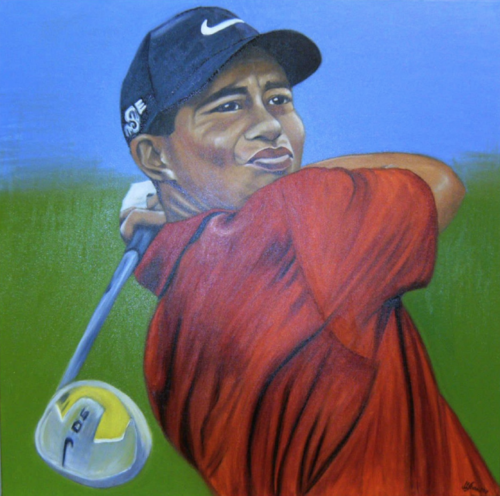 Tiger Woods „Die Kraft des Augenblicks“ von Michaela Petra Sturm, Malerei kaufen auf Singulart