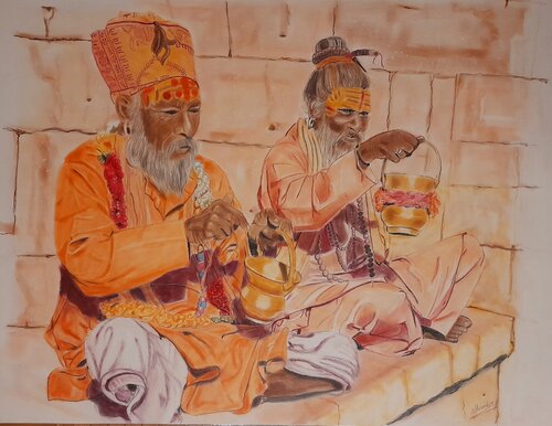 2 Inder „Hüter der Tradition“ van Michaela Petra Sturm, Schilderij te koop op Singulart