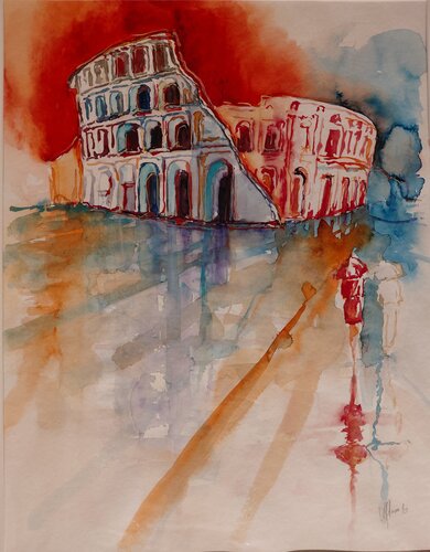 „Ewigkeit im Abendlicht“ Colosseum van Michaela Petra Sturm, Schilderij te koop op Singulart