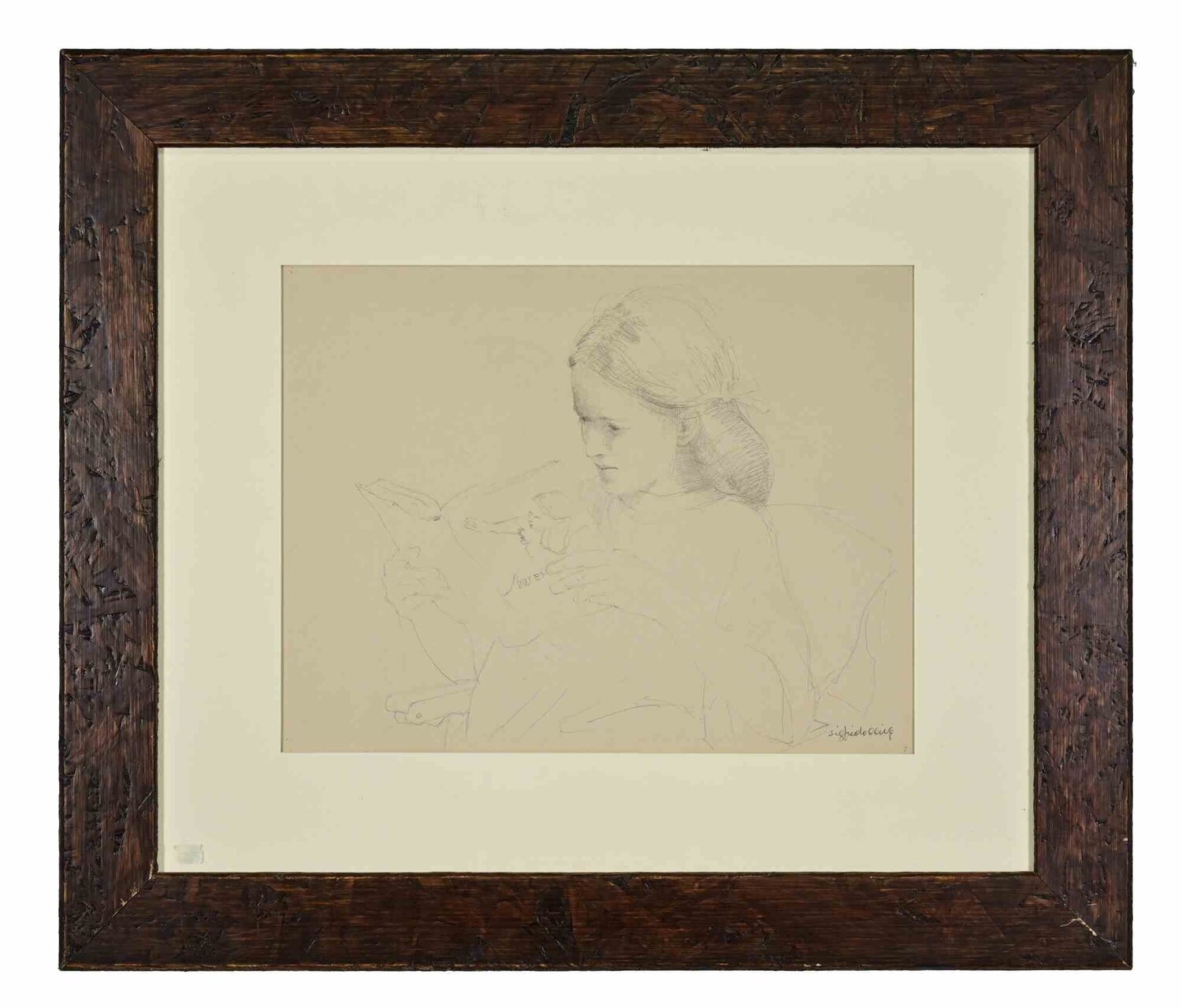 Portrait of Girl Sigfrido Oliva Werk auf Papier zu verkaufen