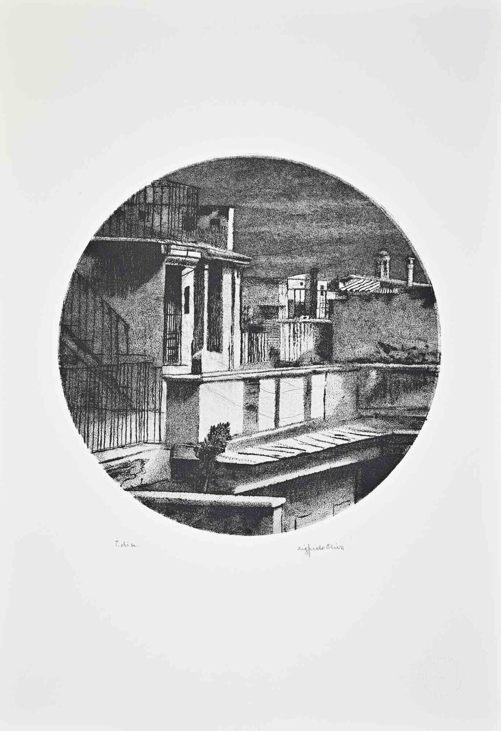 Oval Cityscape Sigfrido Oliva Stampa in vendita