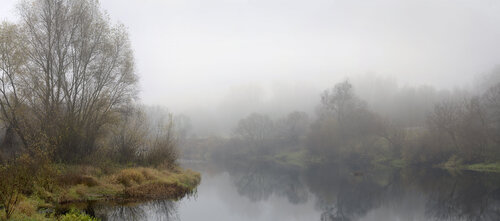 Autumn River In The Mist Panoramic van Michael Lesiv, Fotografie te koop op Singulart