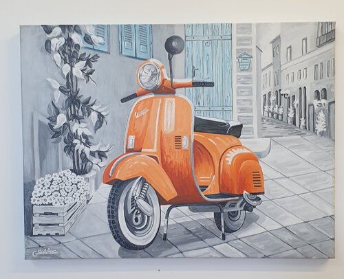 Orange Vespa van Greta Stoytcheva, Schilderij te koop op Singulart