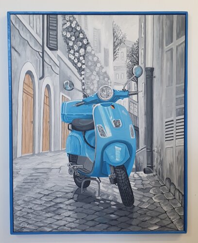 The Blue Vespa in Milano van Greta Stoytcheva, Schilderij te koop op Singulart