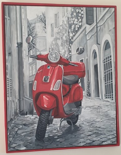 Parked Vespa in Tuscany van Greta Stoytcheva, Schilderij te koop op Singulart