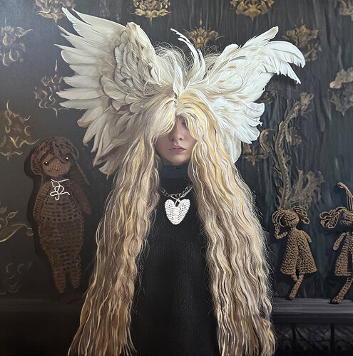 Angel with Knitted Toys. van Oksana Pomazan, Andere media te koop op Singulart