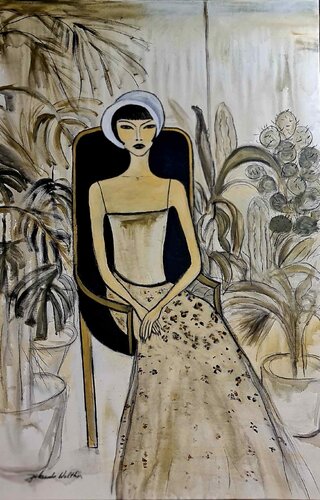 Das Model in den Wintergarten di Jolanda Walther, Pittura in vendita su Singulart