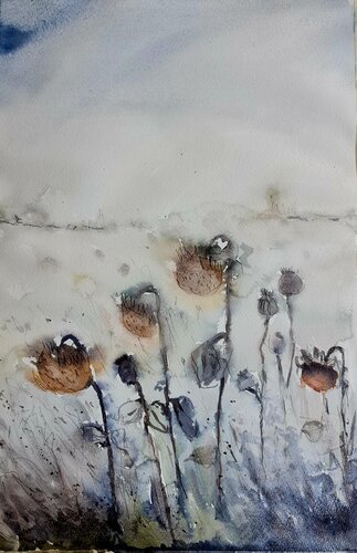 Wilted sunflowers di Jolanda Walther, Pittura in vendita su Singulart