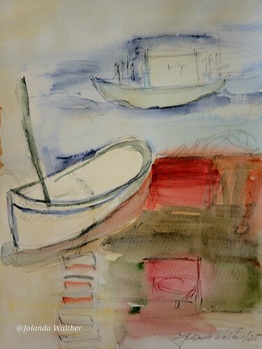 Abstrakte Hafenimpression di Jolanda Walther, Pittura in vendita su Singulart