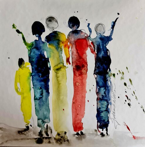 Fröhliche Menschen unterwegs von Jolanda Walther, Malerei kaufen auf Singulart