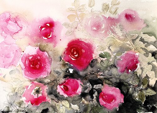 Die Rosen in meienm Garten di Jolanda Walther, Pittura in vendita su Singulart