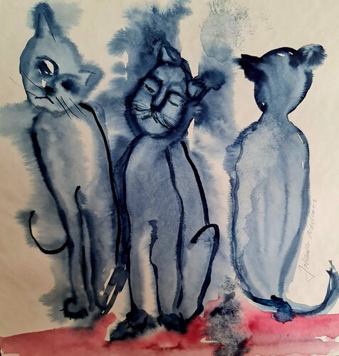 Drei Katzen van Jolanda Walther, Schilderij te koop op Singulart