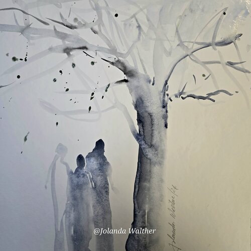 "Menschen unterm Baum III" aus der Serie "Wurzeln und Wipfel" di Jolanda Walther, Pittura in vendita su Singulart