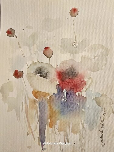 Mohnblumen in pastel Töne di Jolanda Walther, Pittura in vendita su Singulart