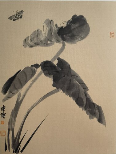 Butterfly & Lotus Leaves, On Silk von Nova Shah, Malerei kaufen auf Singulart