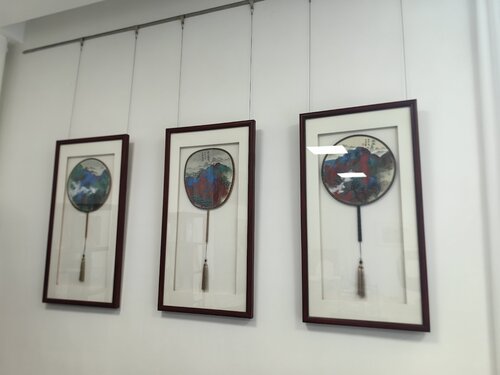 Circular Fans with Hand-Painted Landscapes by Nova Shah, 섬유 예술 for Sale on Singulart